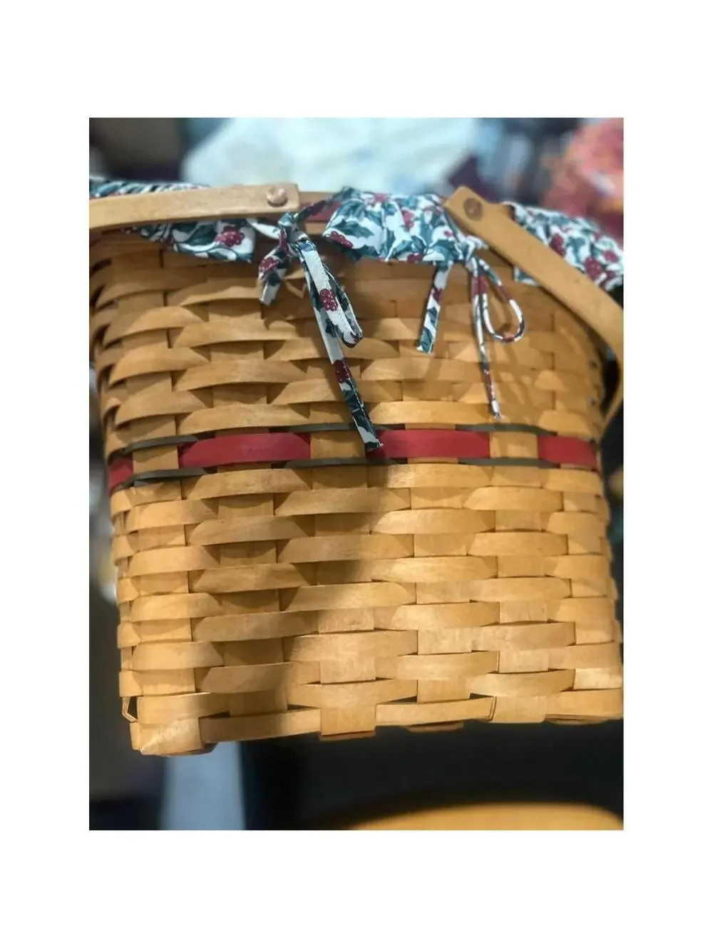 Longaberger Holiday Hostess Red Evergreen Basket Holly liner lid Large Christmas